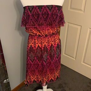 Multi-color strapless high-low/asymmetric dress by Maurices